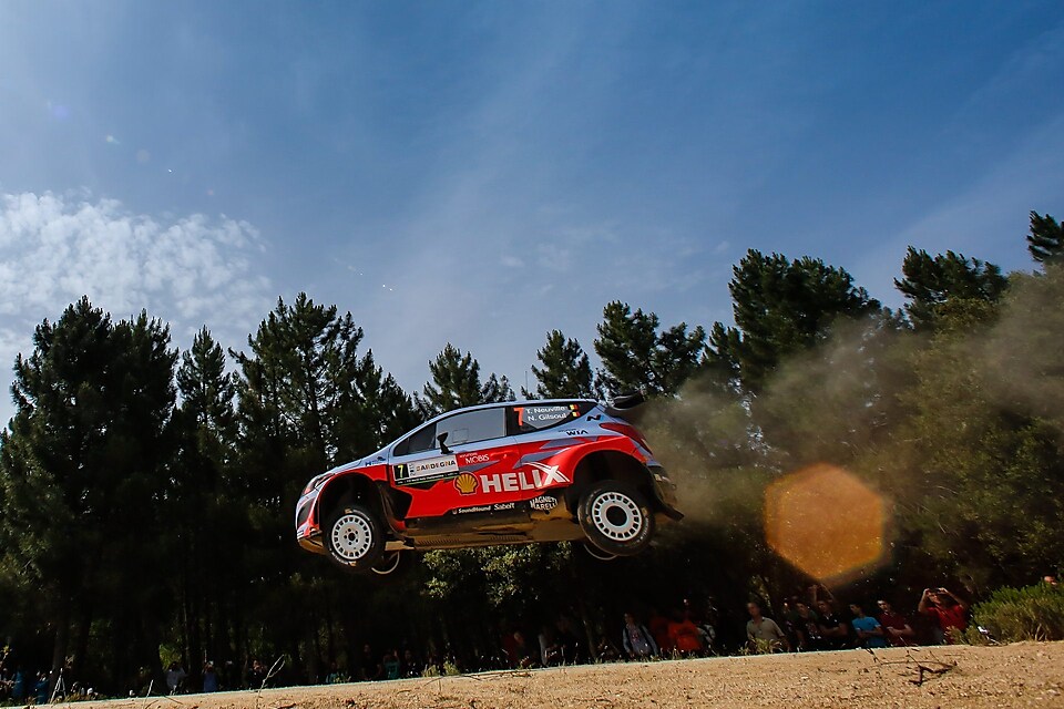 Hyundai Shell World Rally Team car flying through the air
